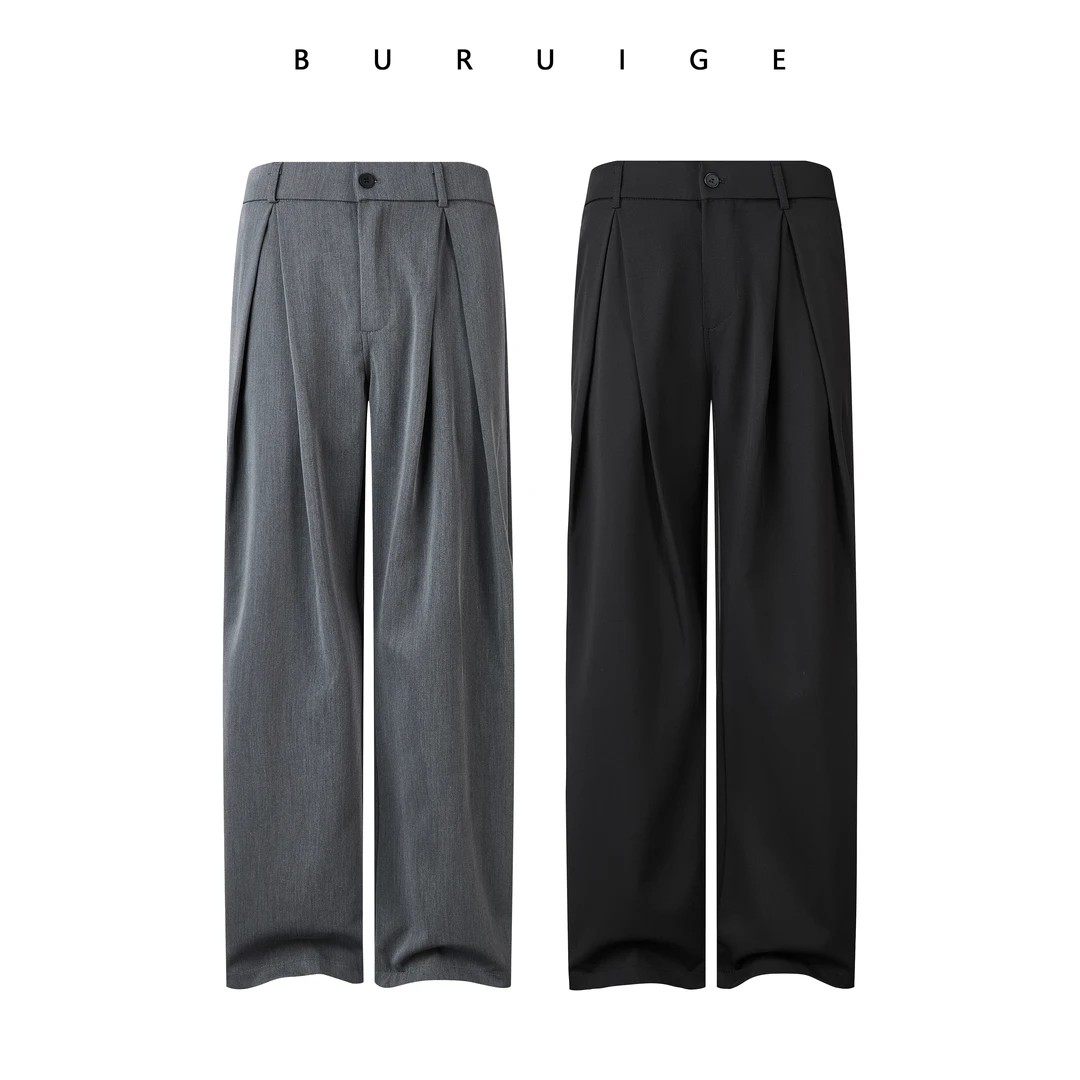 BURUIGE  立A字西裤男秋款廓形宽松弯刀阔腿裤cleanfit微喇西裤