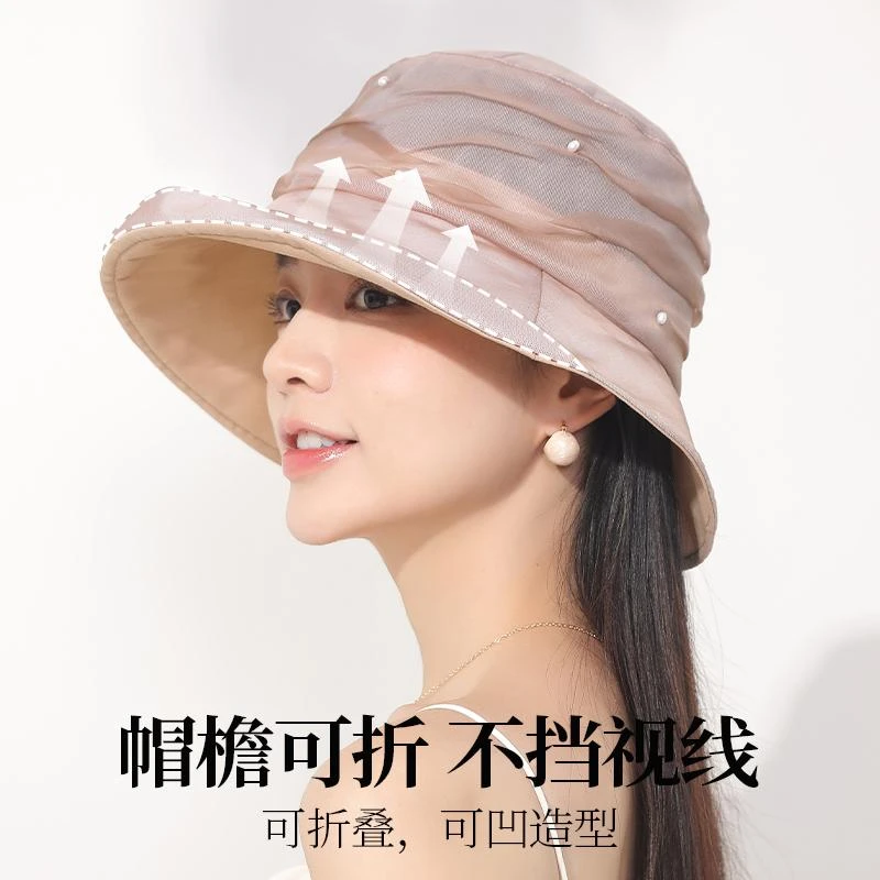 恒源祥桑蚕丝帽子女春夏季真丝遮阳渔夫帽轻薄透气可遮白发防晒帽