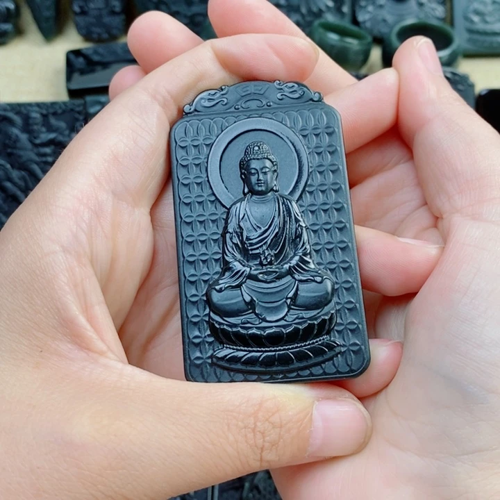 和田玉（青玉）未镶嵌颈饰嗯*子双面雕刻