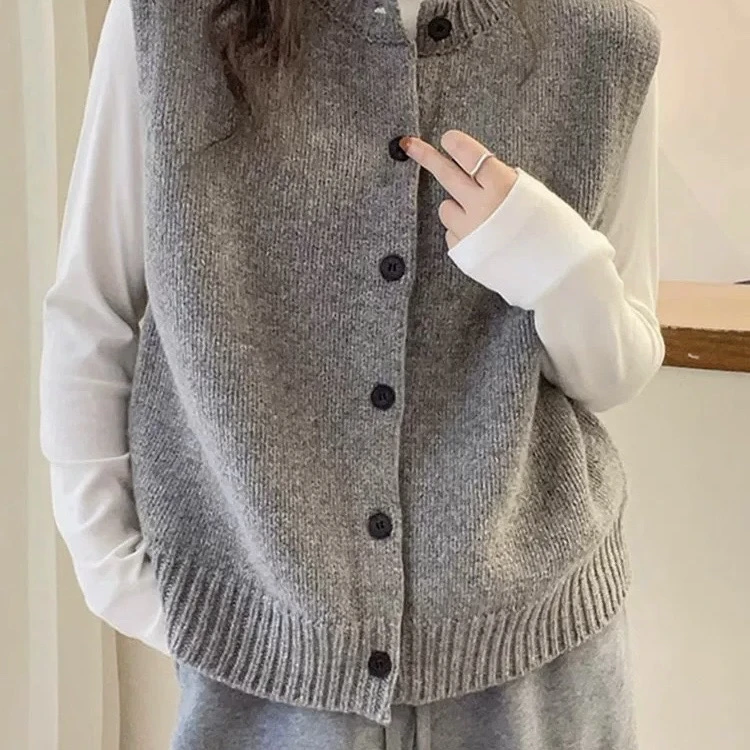 亮片宽松单排扣欧洲站8497冬季新款欧货无袖针织背心坎肩马甲