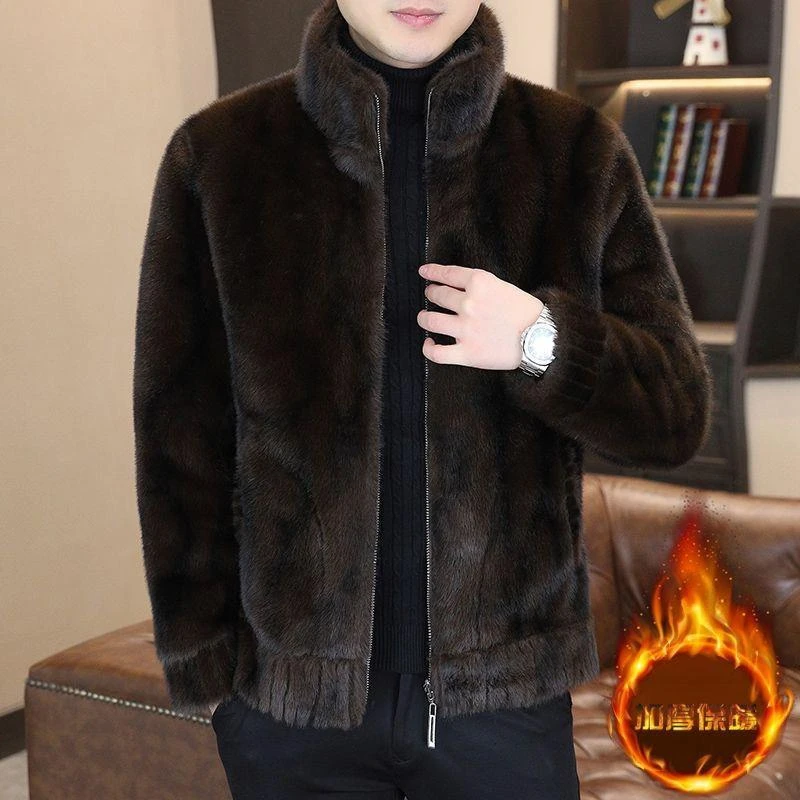 2025冬季新款外套时尚休闲男士双面穿立领仿貂绒加厚保暖夹克