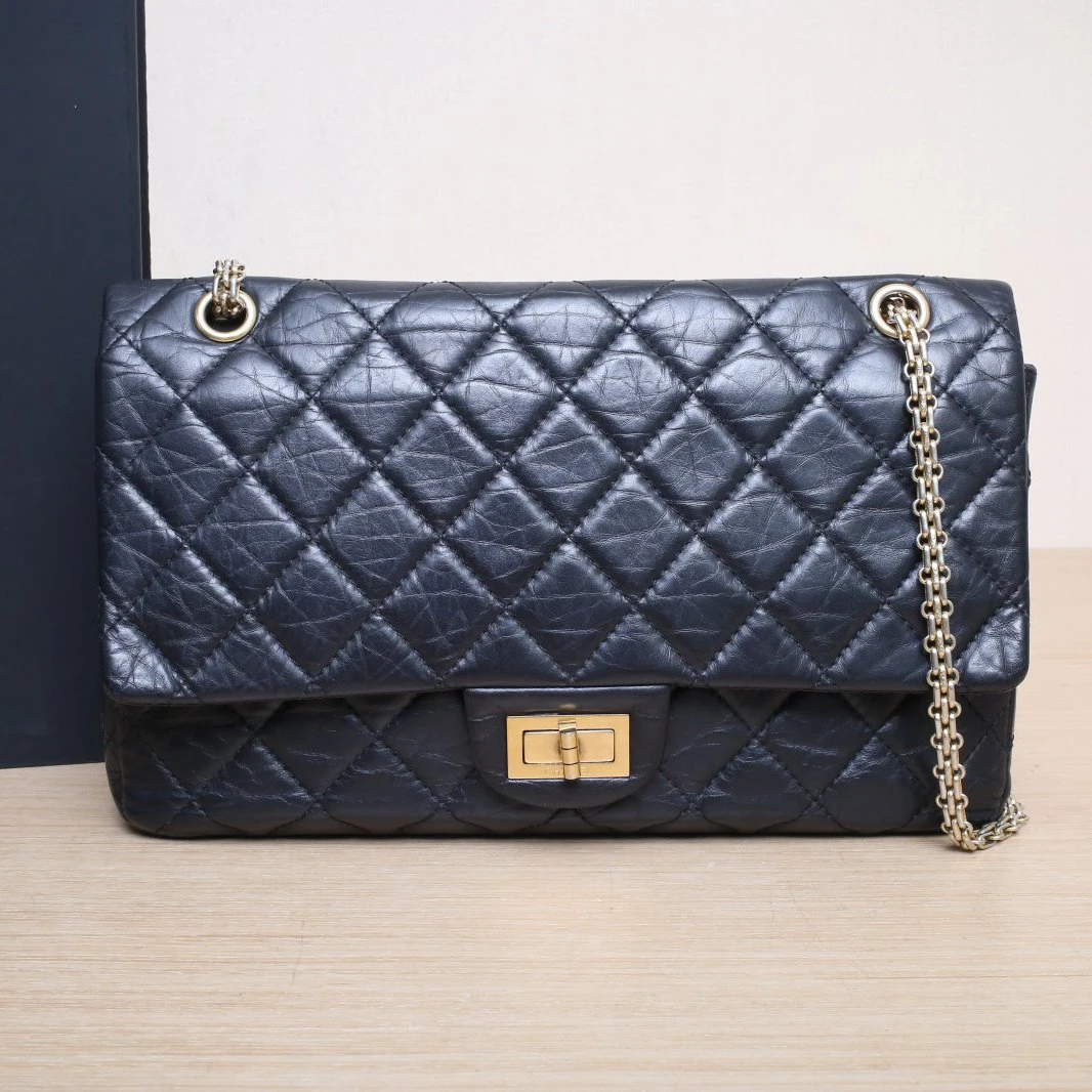 95新 Chanel/香奈儿 【娇】2.55口盖包 MAXI黑色皮革C17开 276019