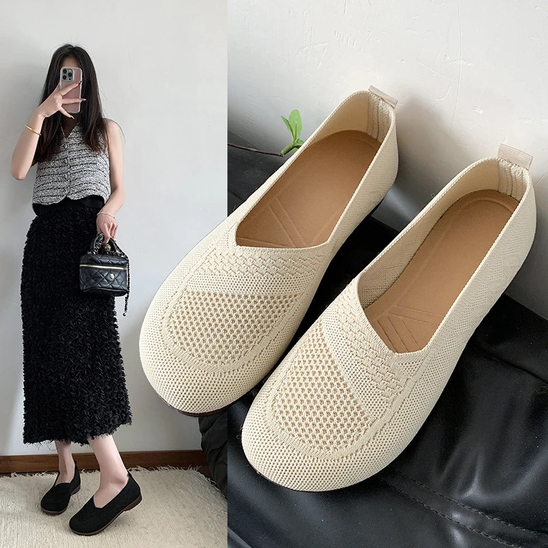 春夏秋新款女式妈妈鞋软底舒适休闲鞋网面透气浅口一脚蹬懒人鞋
