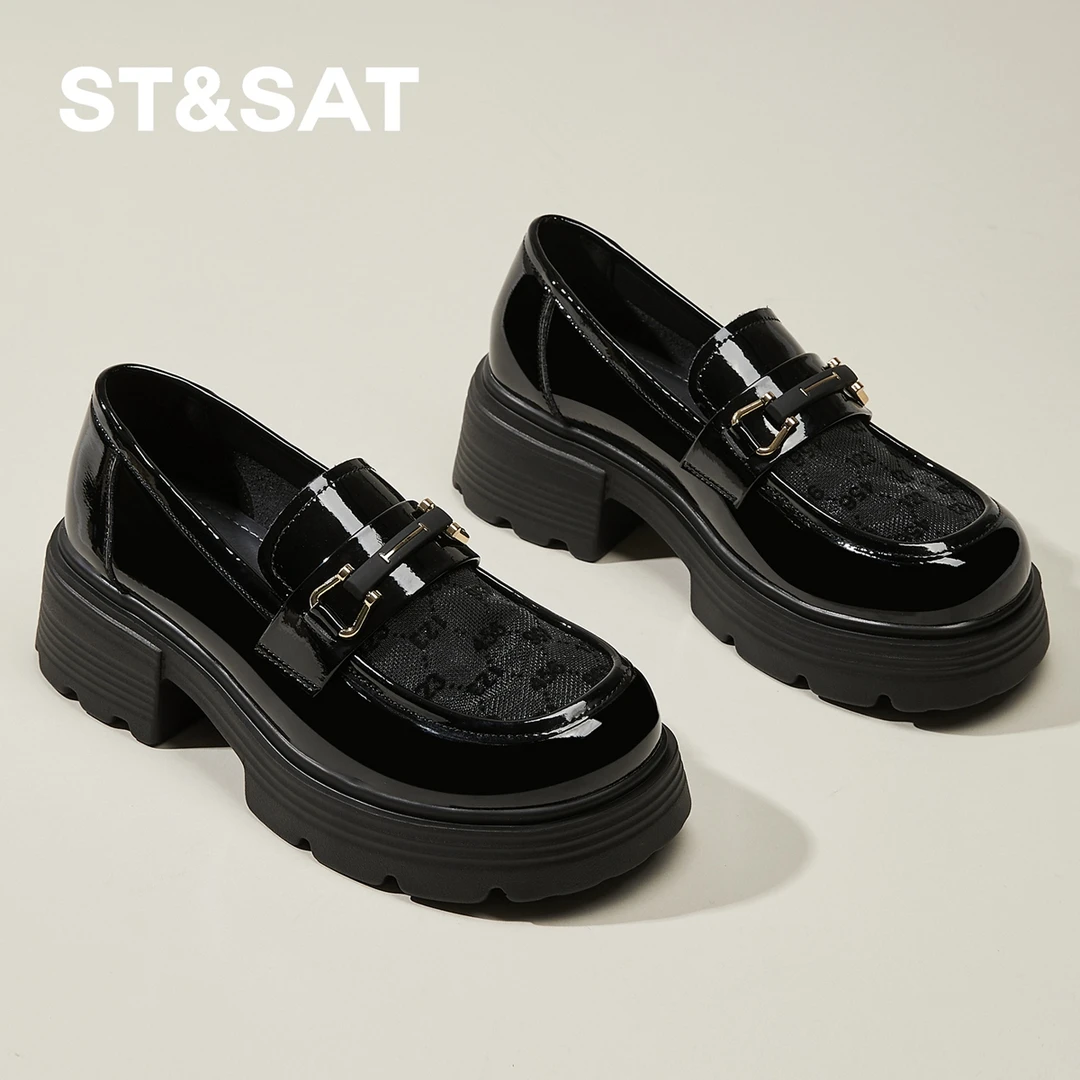 星期六厚底网纱透气真皮乐福鞋女夏季2025新款英伦风一脚蹬小皮鞋