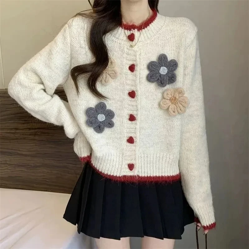 可拆卸花朵】洋气针织开衫甜美春秋新款毛衣女外套上衣高级穿搭潮