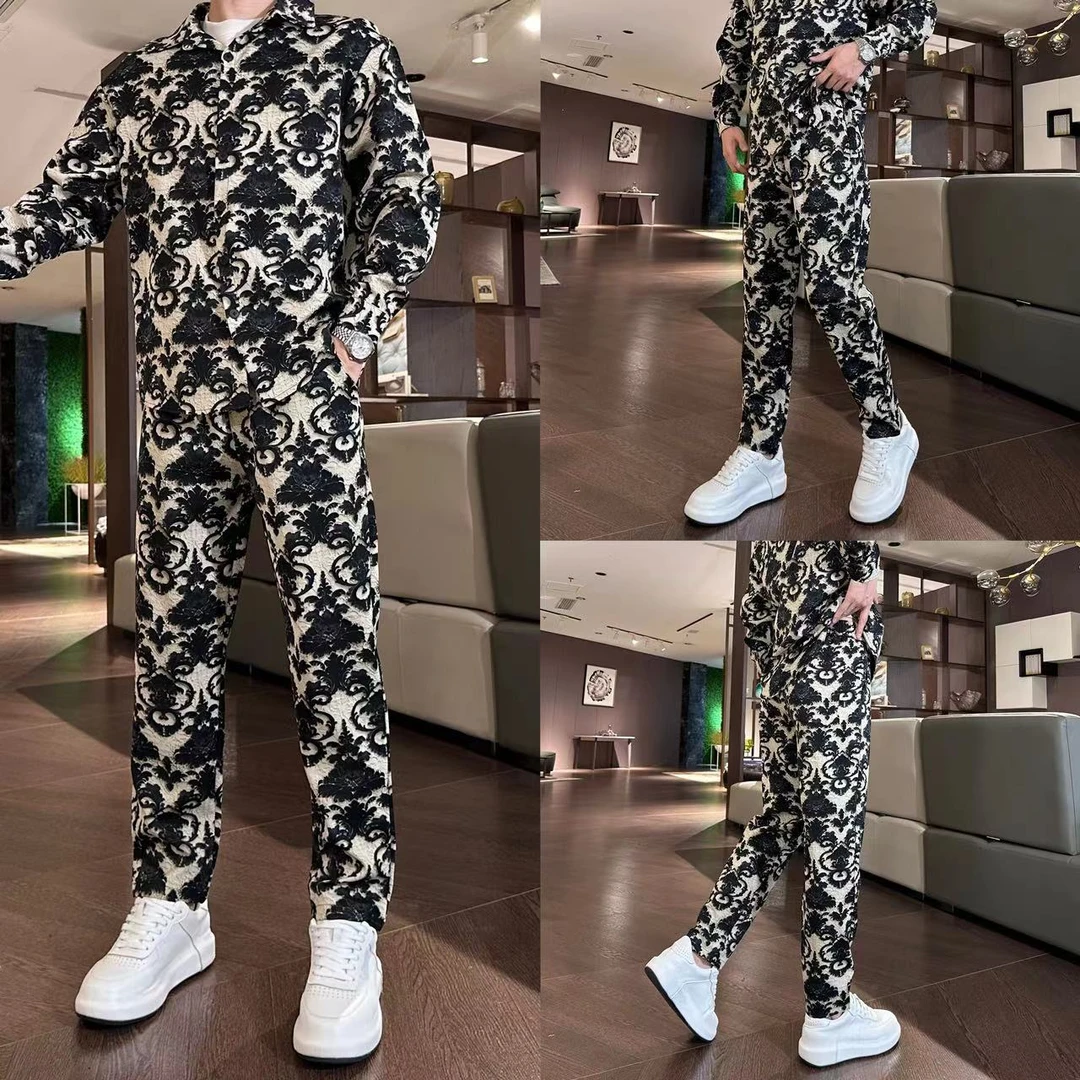 2025年春季新款鸥花面料时尚休闲情侣套装衬衫外套加裤子两件套