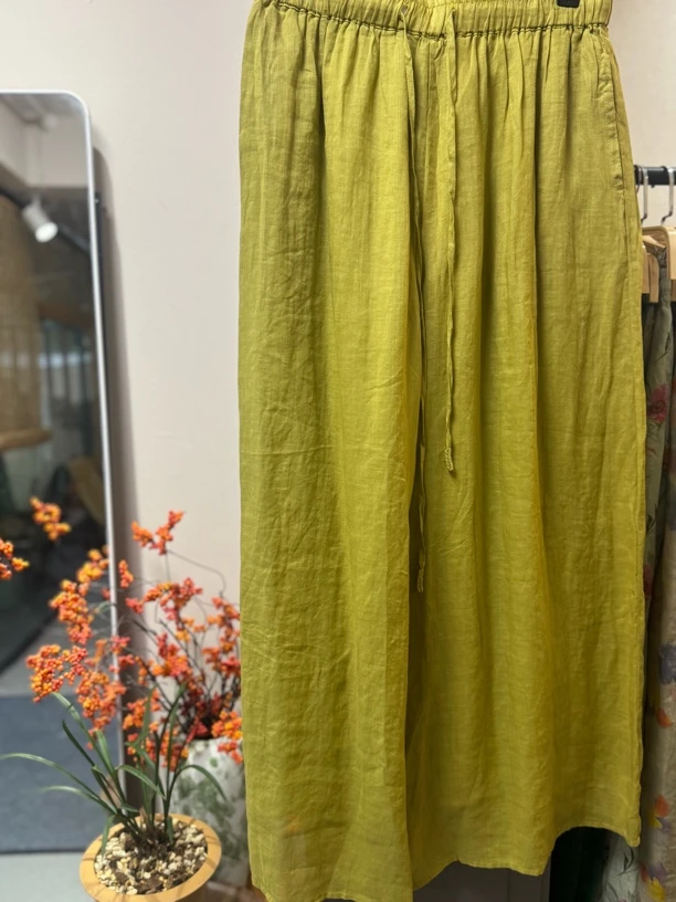 青墨新款苎麻双层阔腿裤