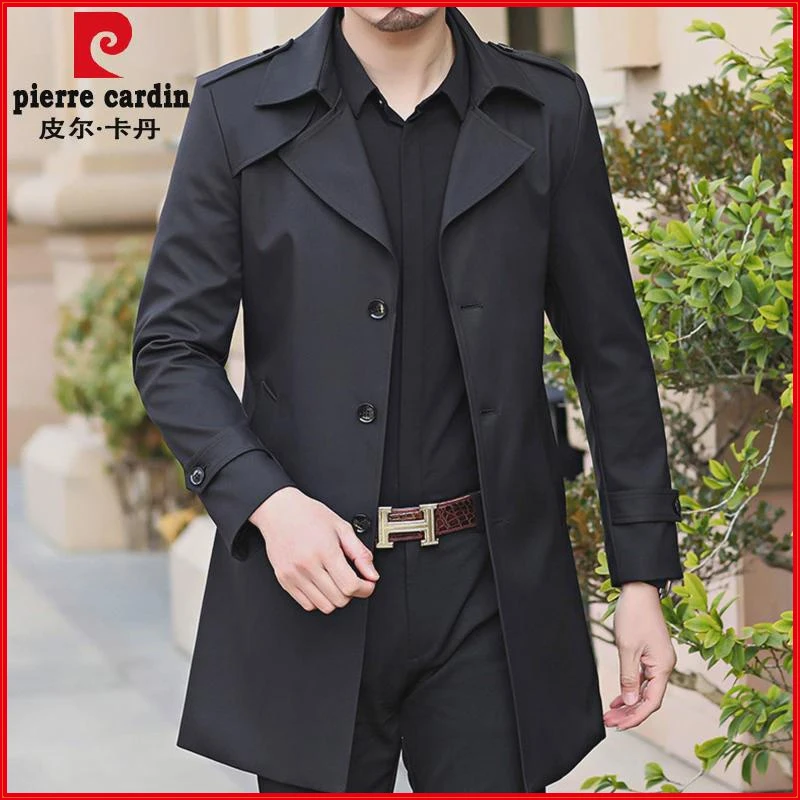 皮尔卡丹秋季2024新款中长款风衣中年男士翻领休闲高档春秋装外套