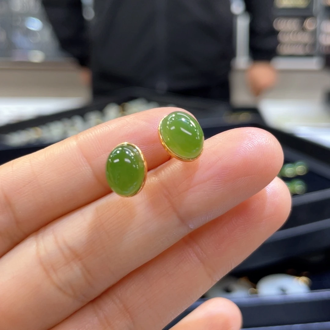 银S925镶嵌和田玉耳饰