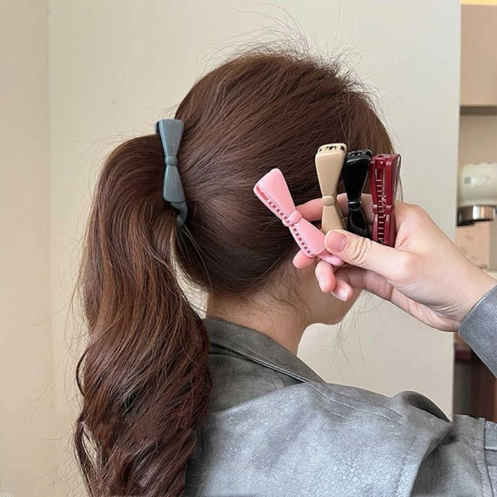 莫兰迪色蝴蝶结香蕉夹简约后脑勺扎马尾发夹一字扭扭夹高级感竖夹