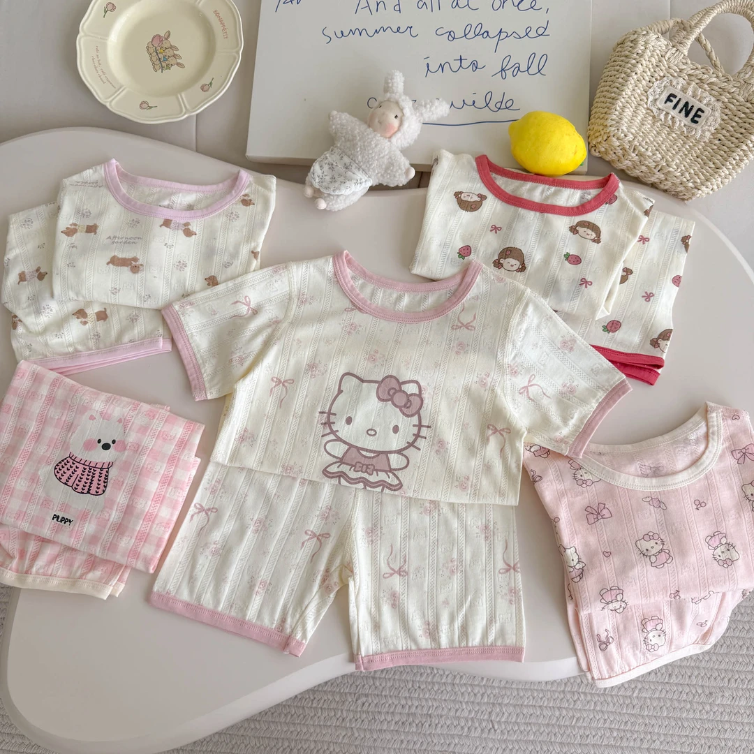 A类夏季儿童家居服男女童无骨五分袖家居服套装空调服22301