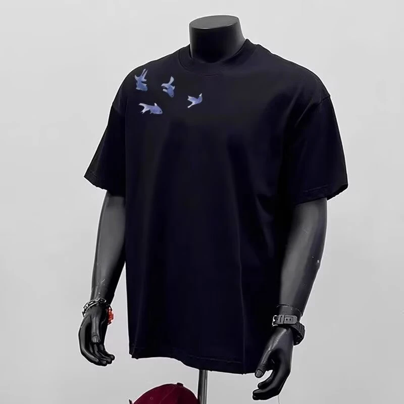 2025夏季新款潮男帅气短袖T恤欧货个性印花圆领修身男士短袖t恤