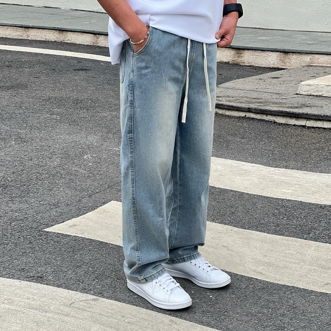 二十二号穿搭【蓝牛通勤基础款】春夏直筒牛仔裤显瘦复古水洗长裤男