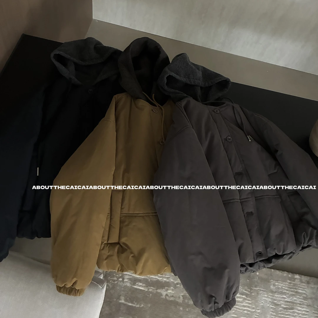 CAICAI【叠穿视效】假两件连帽棉衣棉服女冬季韩系简约休闲宽松棉袄