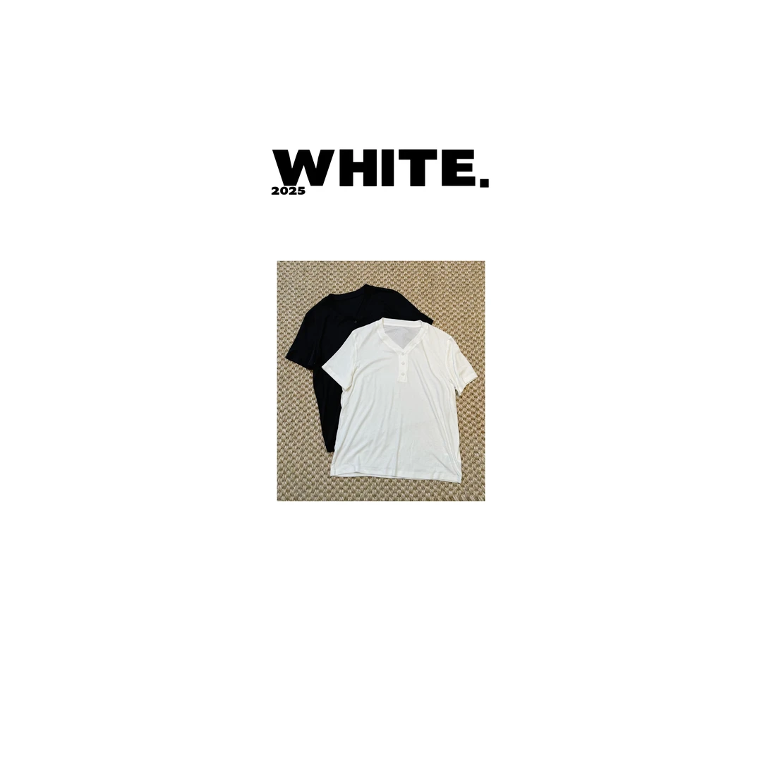 【无名诗】V领小扣子垂感十足丝毛短袖T恤