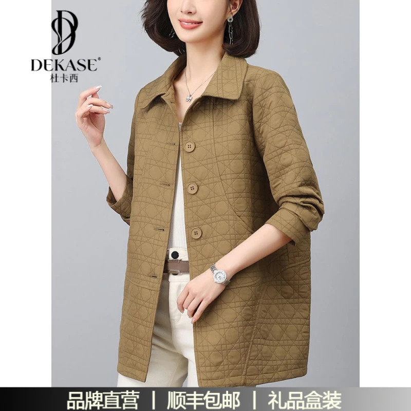 杜卡西妈妈装春秋外套中长款中年女士宽松显瘦大码休闲洋气风衣
