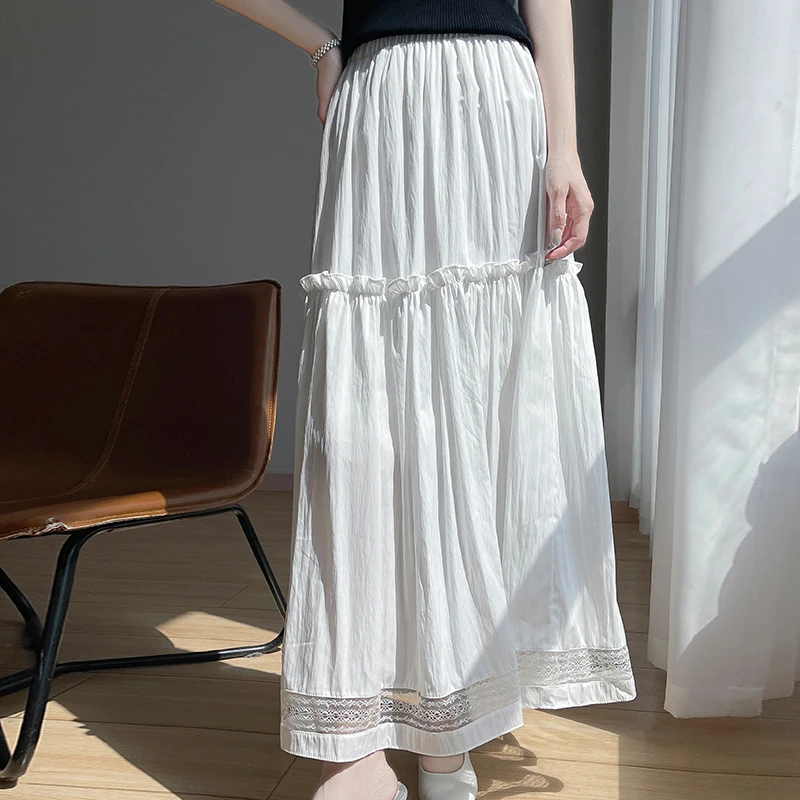 韩系！半身裙白裙长款芭蕾风严选民族风中长款半身A字裙伞裙