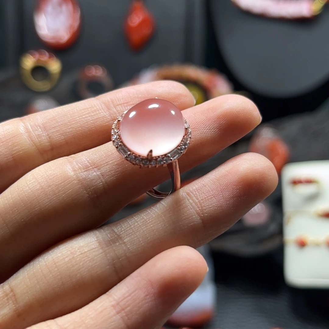 南红玛瑙银S925镀金镶嵌戒指保山天然原矿南红冰粉戒指大