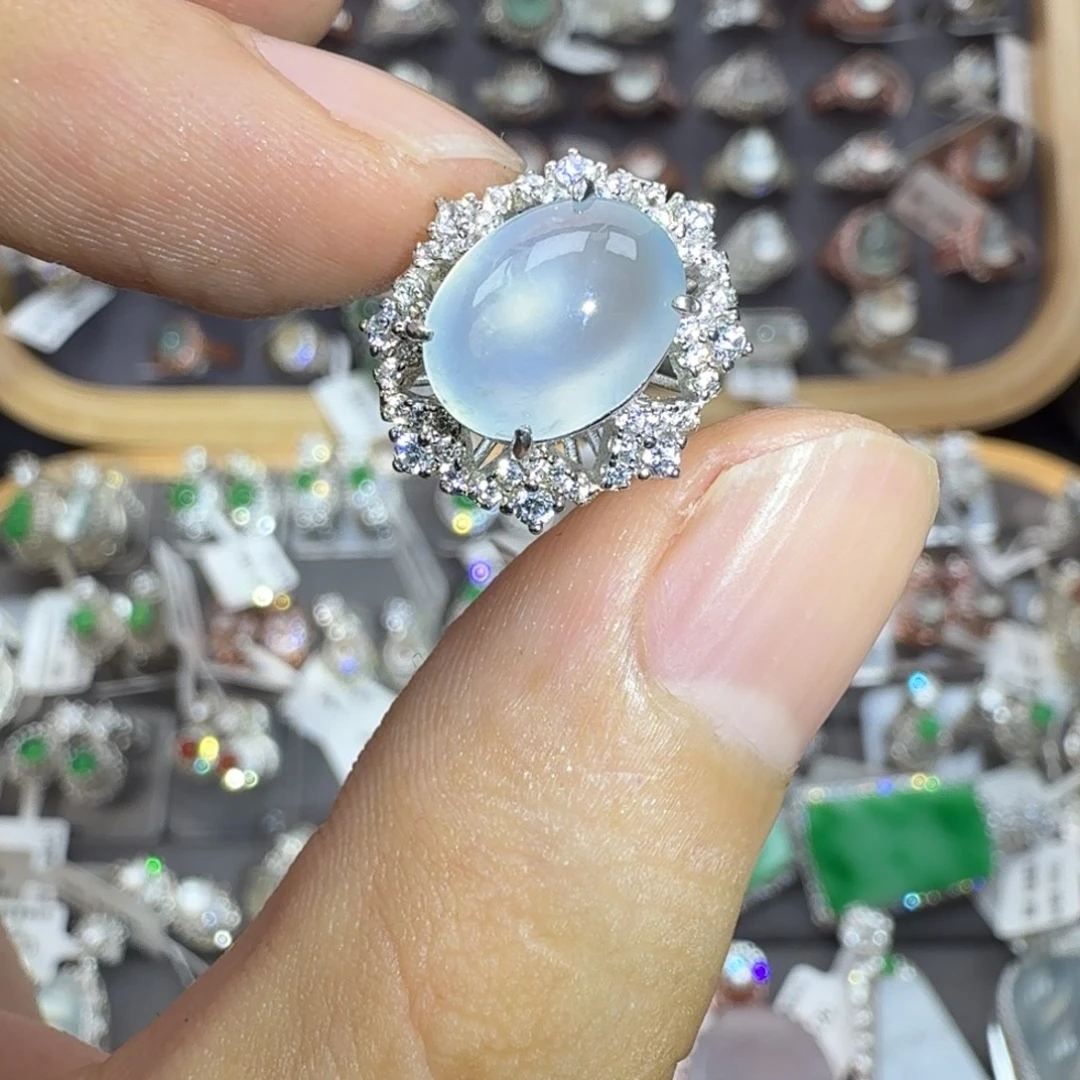 翡翠银S925镶嵌戒指天然缅甸翡翠A货