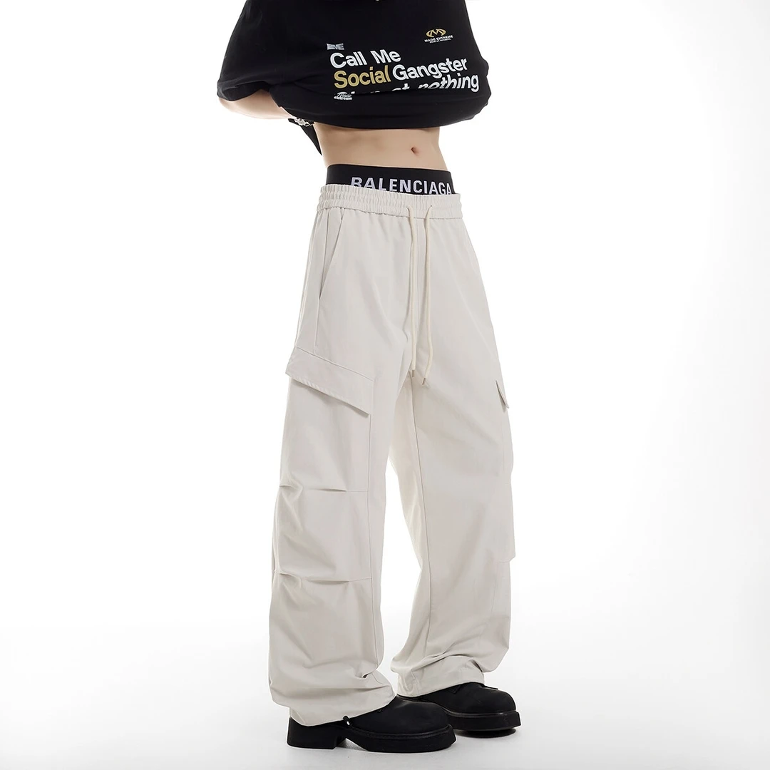 BBXX 秋季美式潮牌褶皱设计感弯刀裤男宽松百搭直筒clenfit工装裤