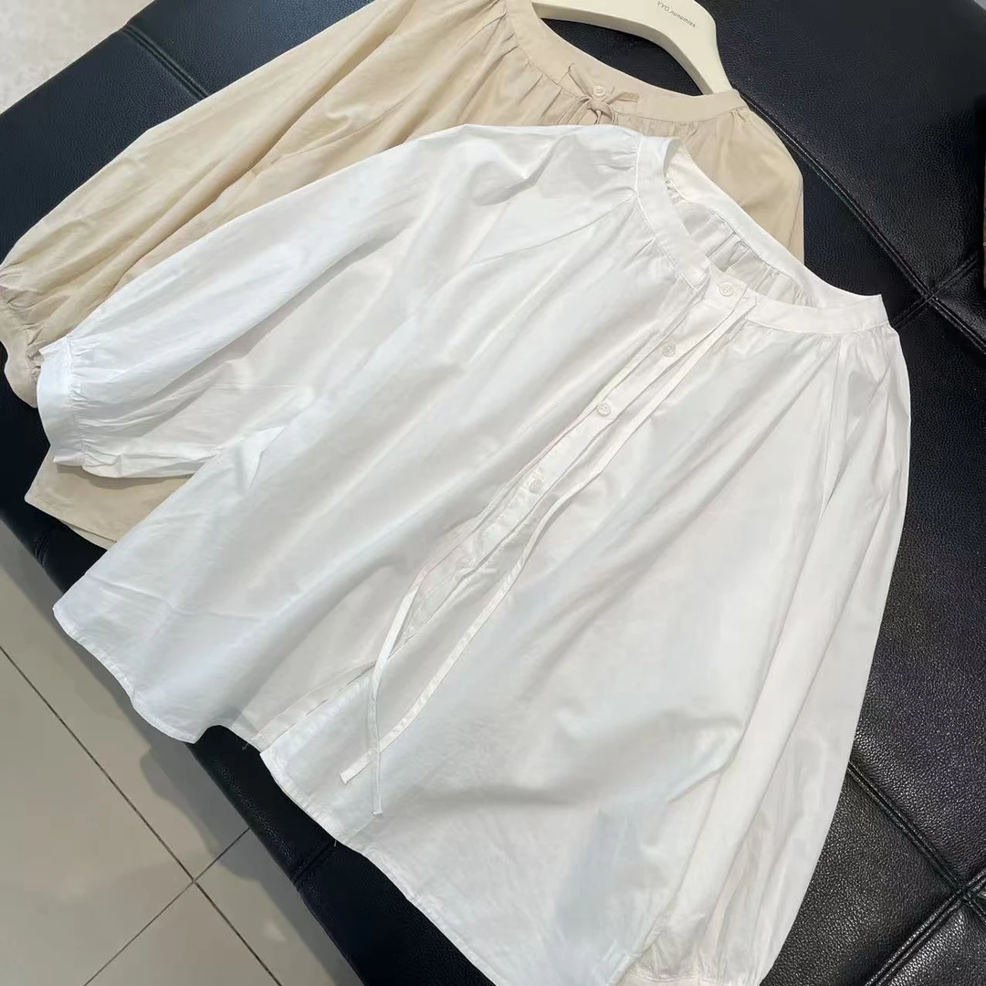 CS460秋装新款圆领长袖宽松休闲衬衫女士