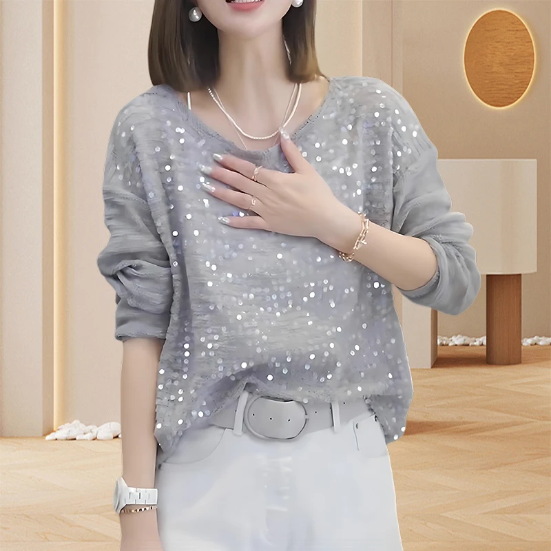 气质高级感软糯针织衫秋季新款灰色高级感重工亮片毛衣短外套女装