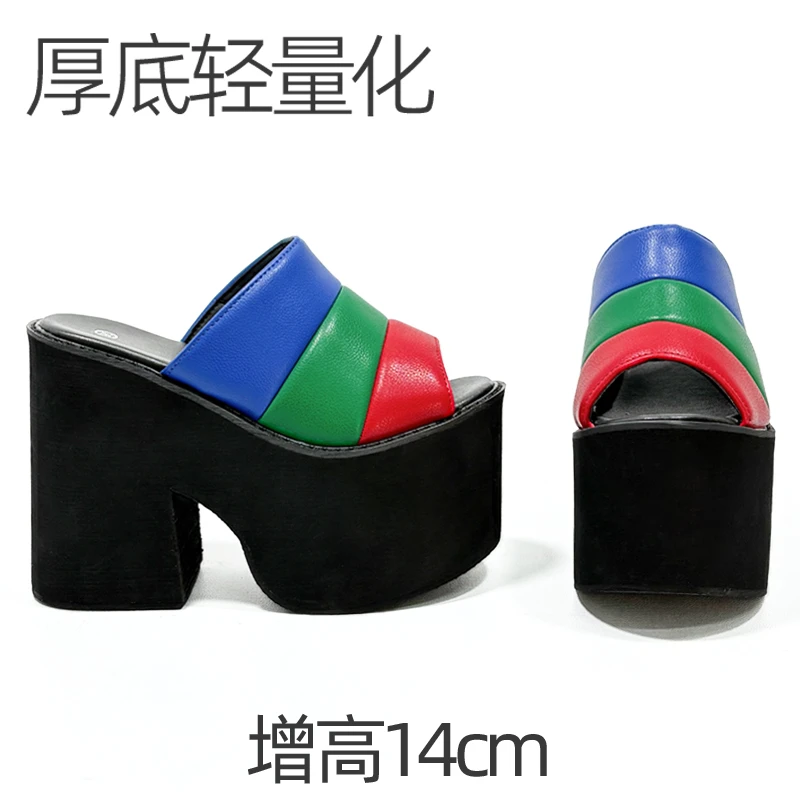14CM厚底高跟拖鞋2025新款夏季外穿增高女鞋欧美凉拖小个子高跟鞋