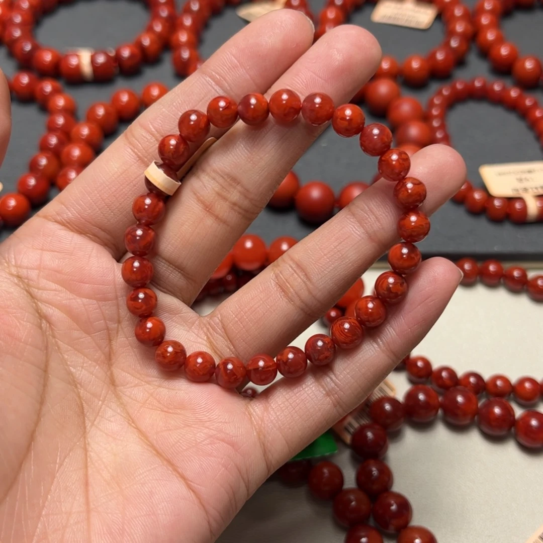 南红玛瑙未镶嵌手串6+mm火焰圆珠手串