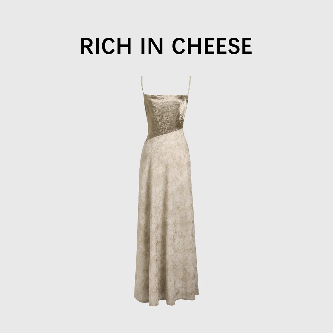 RICHINCHEESE 东方诗意 新中式拼接设计感暗纹肌理吊带连衣裙时尚