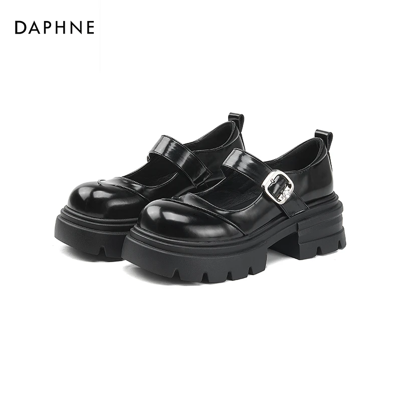 达芙妮2025秋夏新款法式玛丽珍女鞋复古浅口粗跟厚底小皮鞋乐福鞋