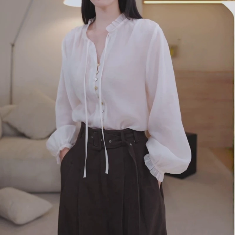 韩版别致漂亮小衫衬衣法式气质上衣女装2025秋装复古百搭长袖衬衫