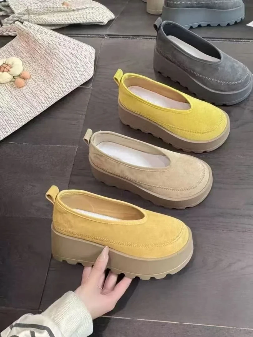 025网红爆款V口欧货厚底6CM增高轻便百搭复古时尚休闲单鞋