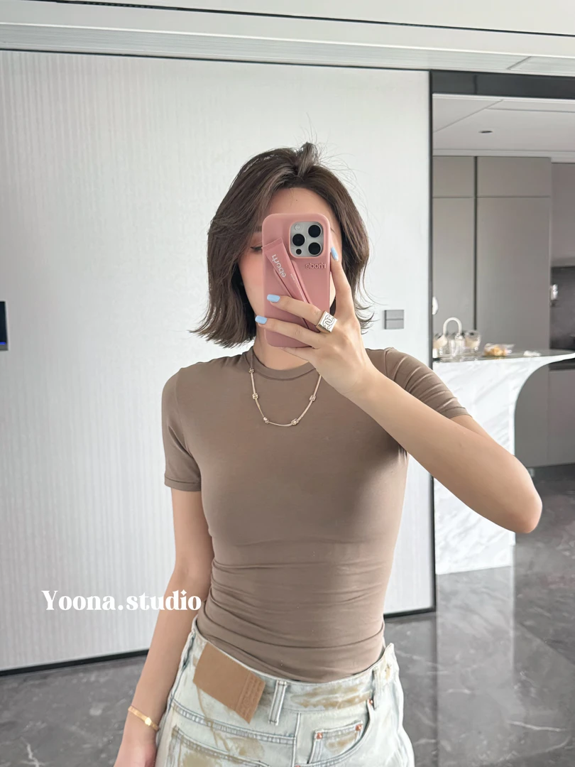 【U娜】夏季欧美四面弹立体剪裁百搭短袖T恤