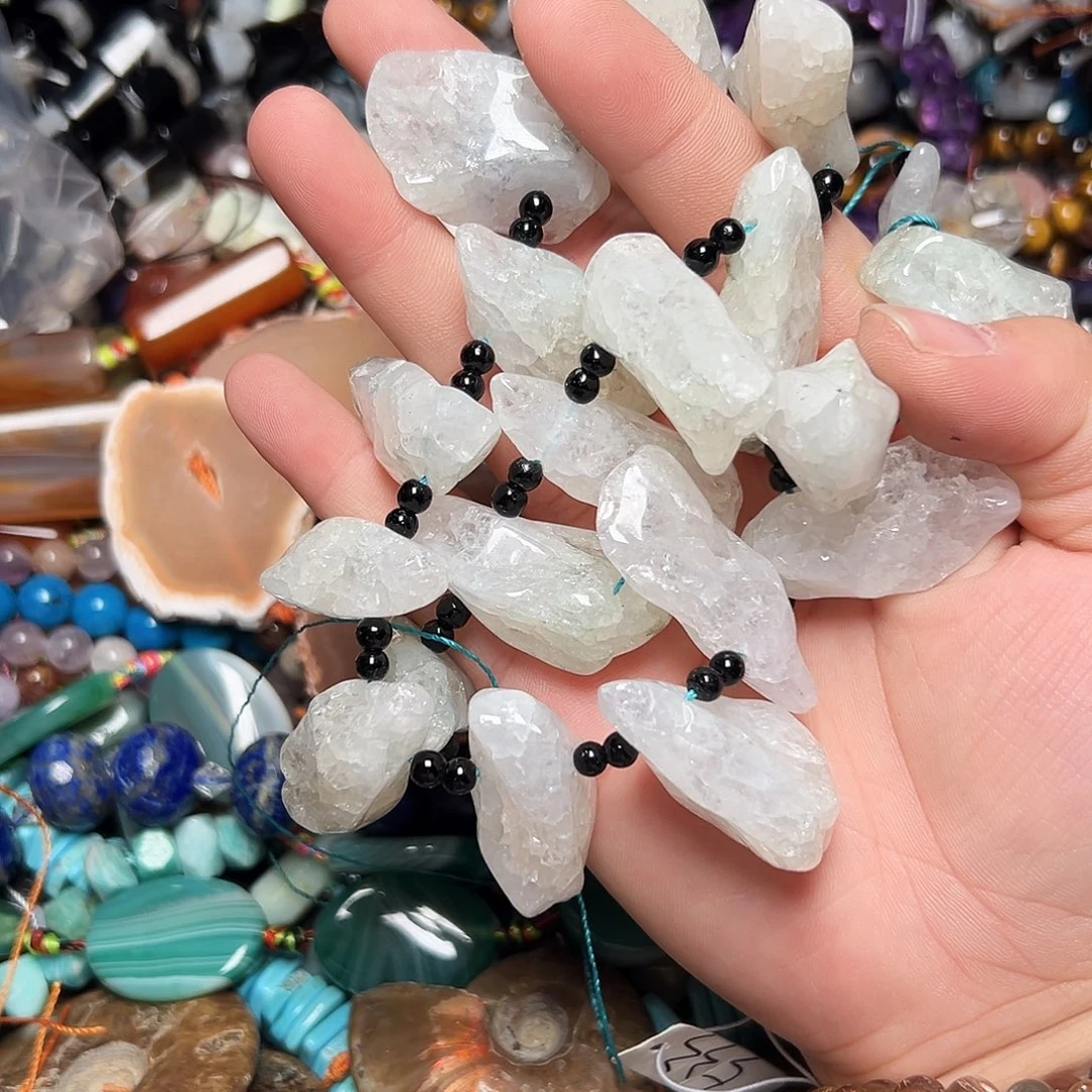 玛瑙/玉髓足银镶嵌珠宝半成品L560天然白水晶原石随行