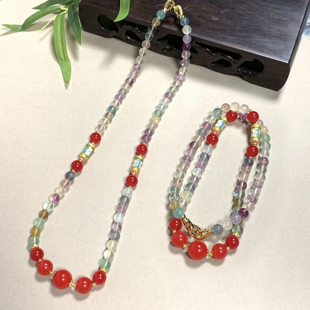 C3979【福嘟嘟珠宝】七彩萤石项链-送礼佳品-多样性发一件