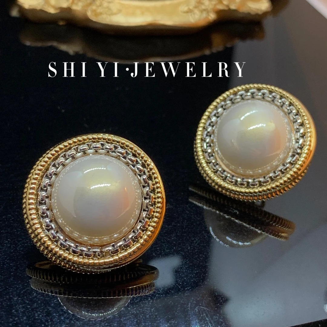 铜合金耳饰 S.Y【鎏金宫廷】法式赫本分风复古重工中古耳钉