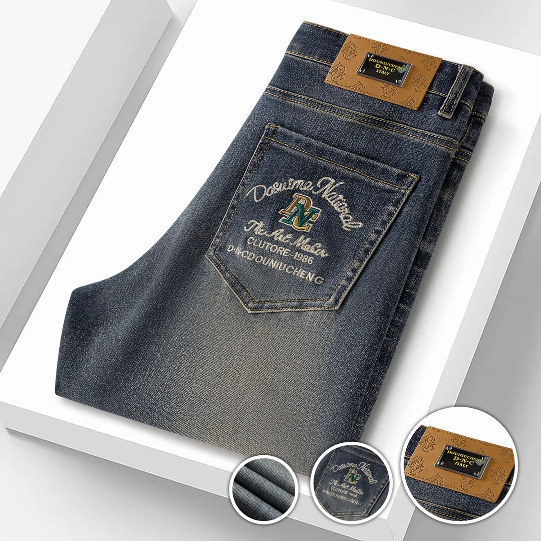 新款潮牌春夏百搭薄款弹力直筒水洗修身时尚高端轻奢品质牛仔裤