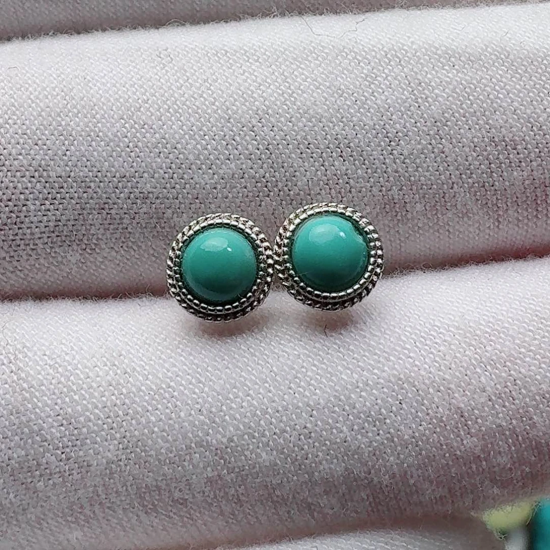 绿松石银S925镶嵌耳饰