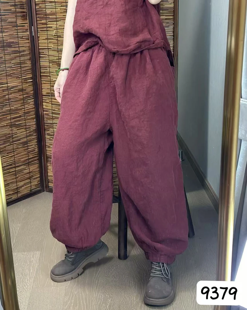 9379砂洗汉麻灯笼裤宽松百搭休闲简约