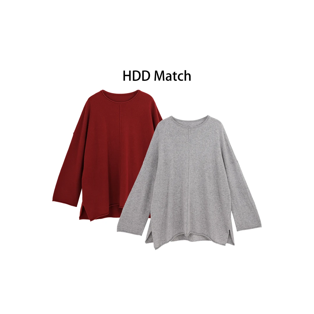 HDD- "简约设计" 100%羊毛 秋冬纯色设计宽松打底上衣T恤 Y9114