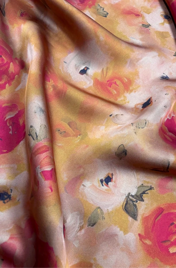 橘色油画 香云纱60姆米大皮子重缎 新中式国风服装面料