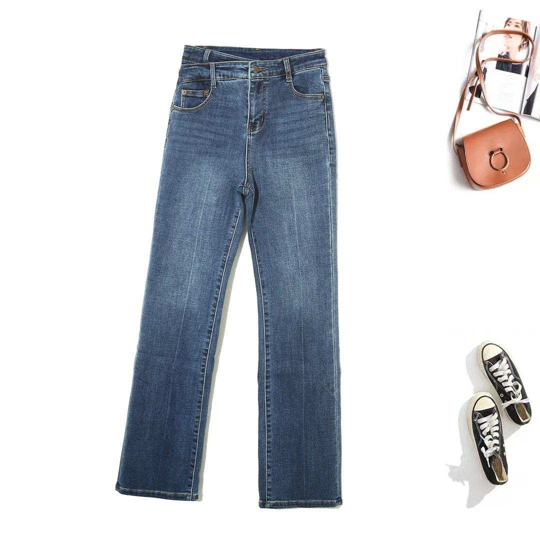 时尚设计感直筒做旧水洗牛仔裤修身显瘦少女款百搭春秋潮裤1F566