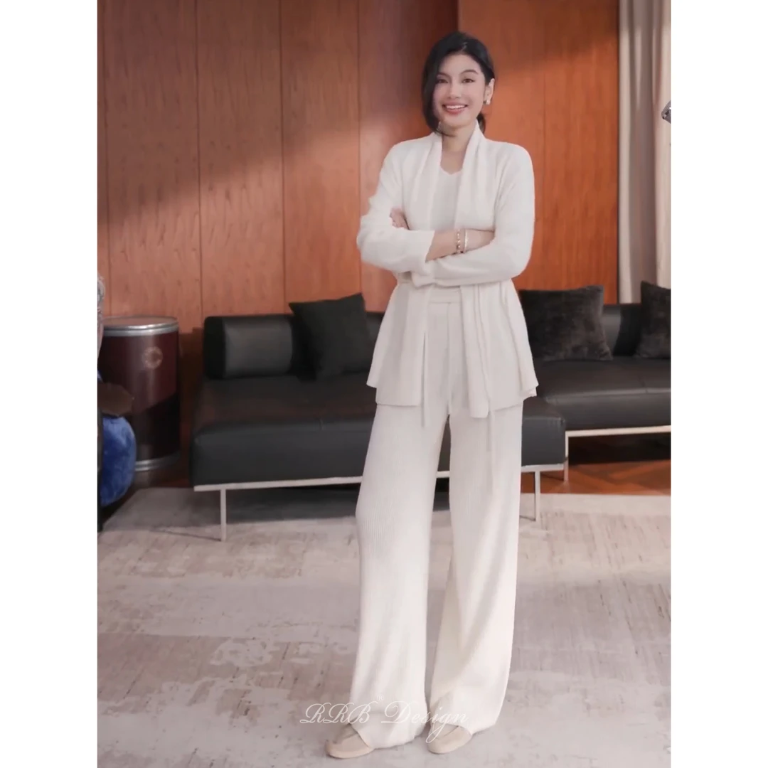 RRB Design 「感觉至上」舒适保暖羊毛三件套显瘦背心+开衫+阔腿裤