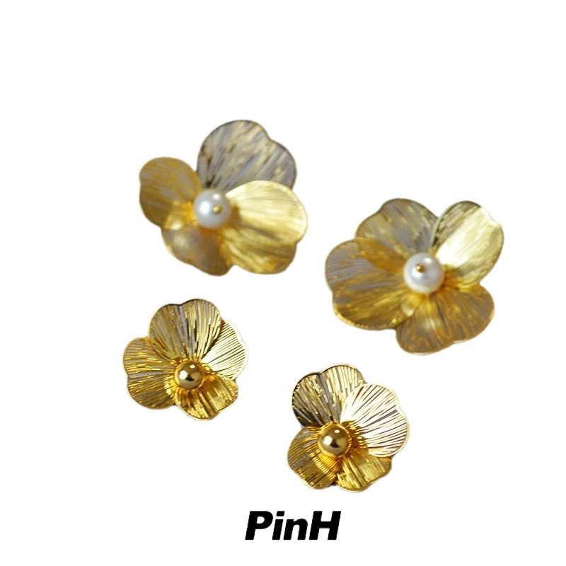 黄铜陶瓷耳饰 【PinH】欧美小众双层立体镂空花朵点缀珍珠时尚925