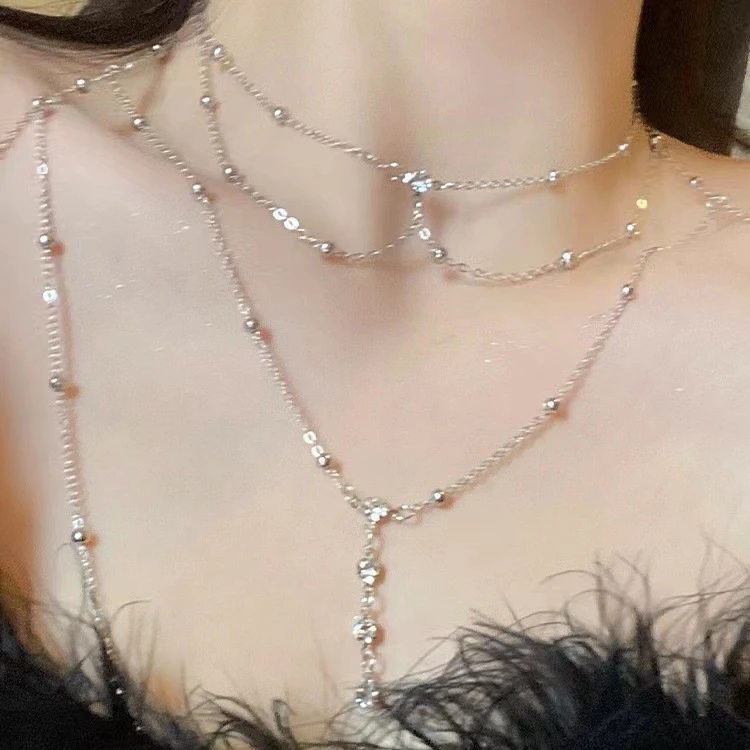 合金亚克力项链性感流苏链条多层叠戴身体链女个性时尚胸链身体链