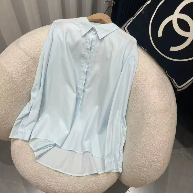 10色光泽感垂坠感丝滑面料宽松慵懒糖果色衬衫