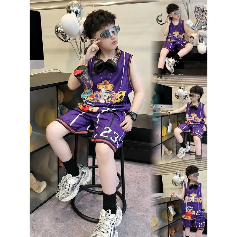 男童套装【紫色小新】夏季新款儿童洋气紫色小新运动休闲百搭宽松