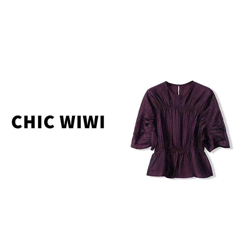 CHIC WIWI 褶皱宽松显瘦百搭气质显瘦女醋酸上衣XY034324