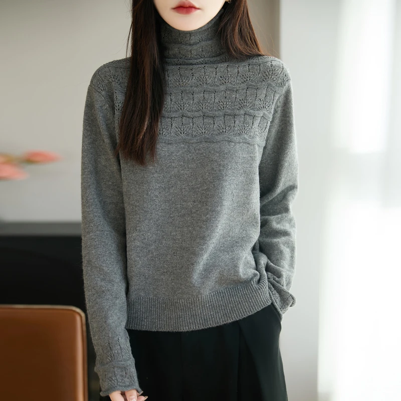 动感哥弟正品重工镂空钩花高领针织衫轻奢软糯内搭打底衫上衣冬女