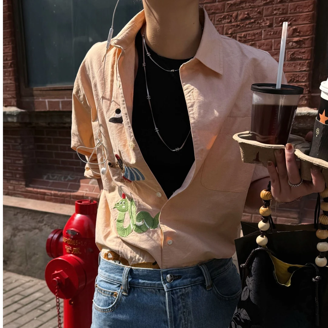 ROOMISAN【25SS/小众趣味动物刺绣长袖衬衣】25099